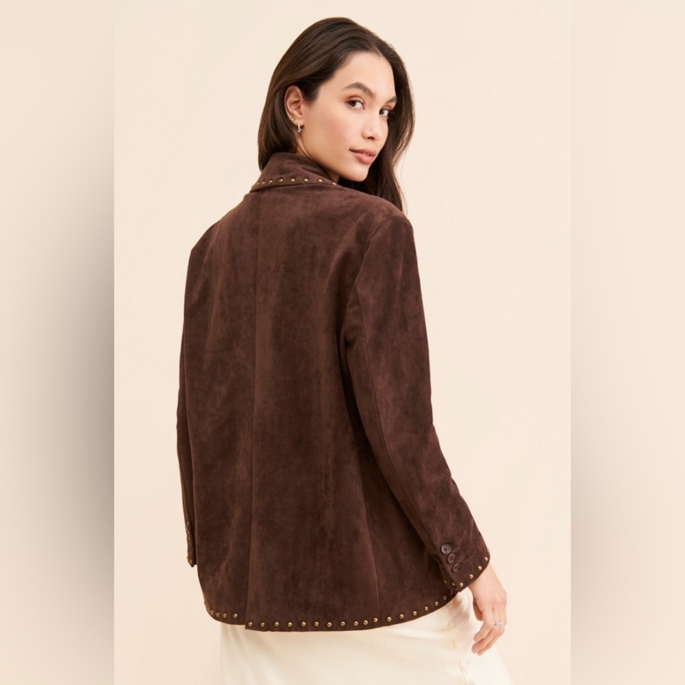 Blank NYC X Nuuly Studded Vegan Suede Blazer Chocolate Brown XS - Picture 2 of 11